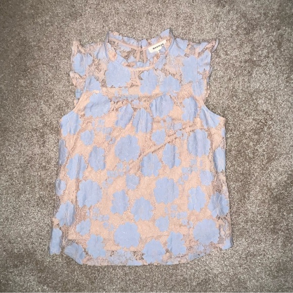 Monteau Blue and‎ Orange Sleeveless Ruffled Blouse - Picture 1 of 11